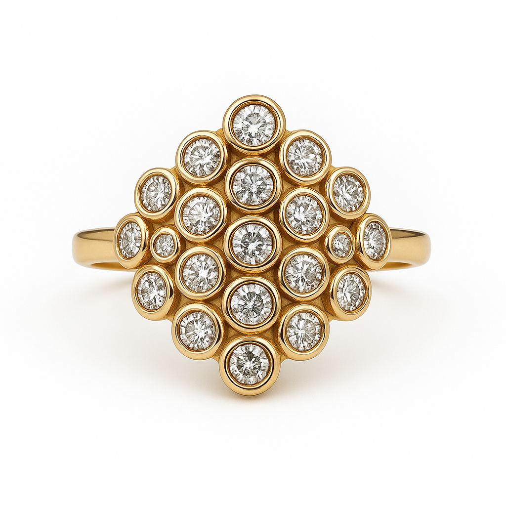 Diamond Geometric Cluster Yellow Gold Ring
