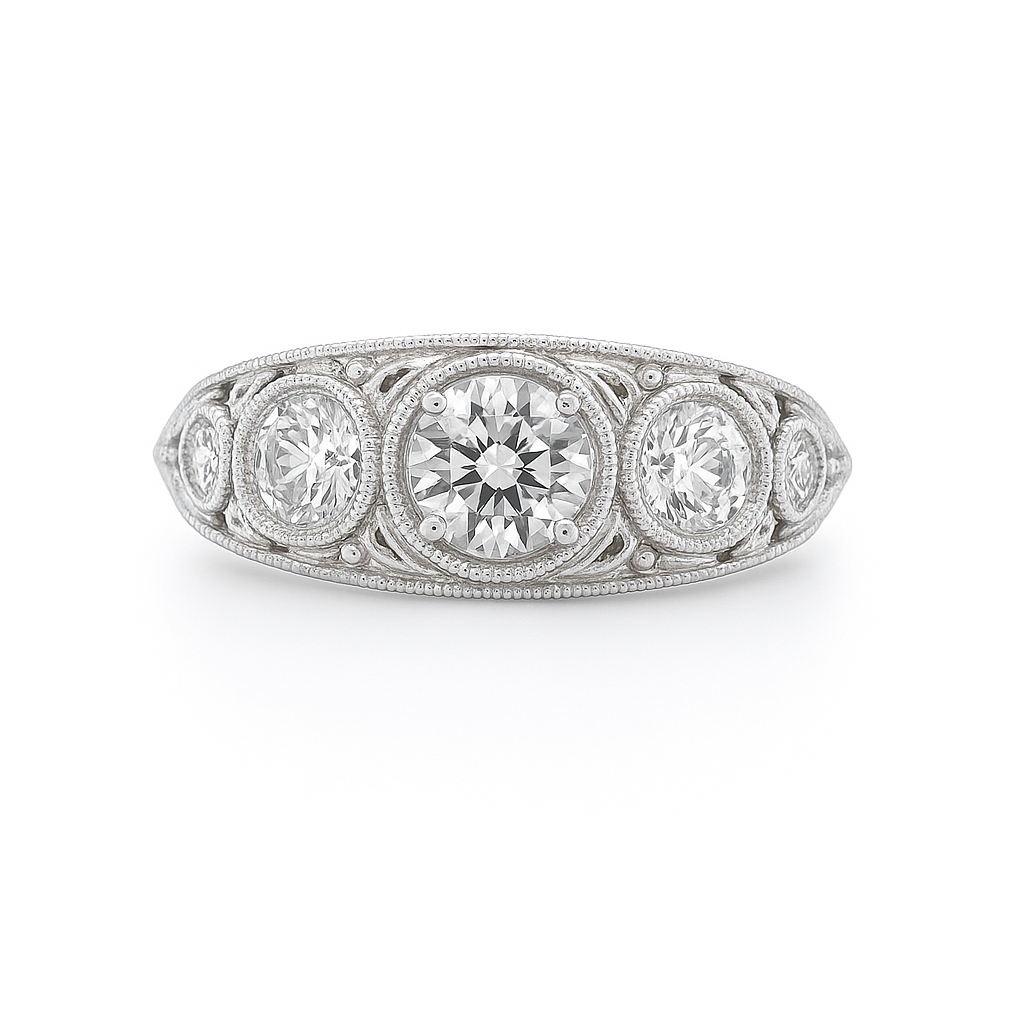 Round Diamond Bezel Set Antique Band