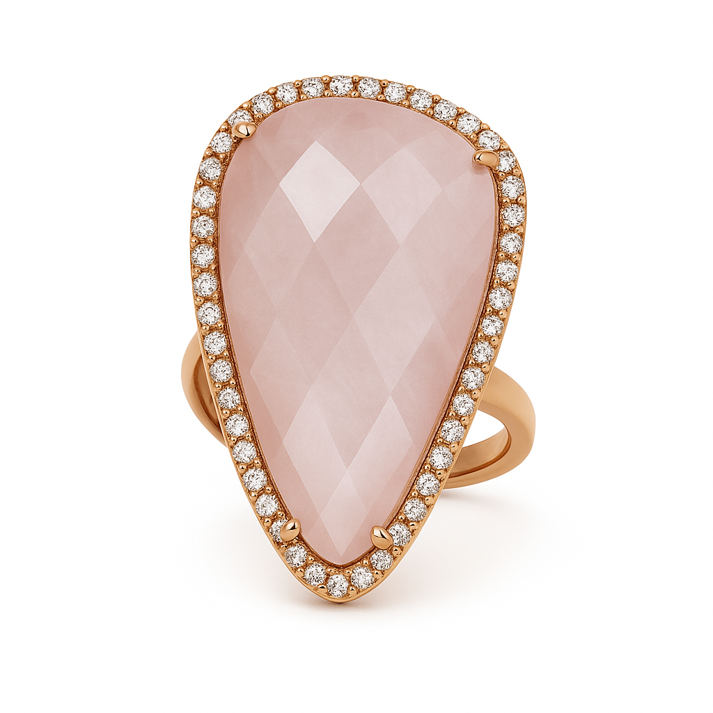 Rose Quartz & Diamond Halo Ring