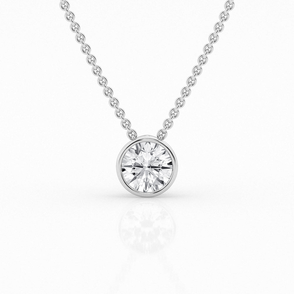 1.00cts round lab grown diamond bezel set necklace featuring a sleek, modern design with a brilliant diamond centerpiece on a fine chain, perfect for everyday elegance or special occasions.