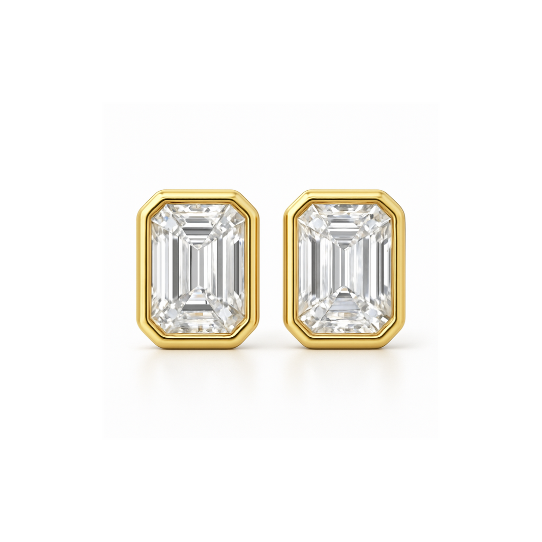 2.00ctw Emerald Diamond Lab Grown Bezel Set Stud Earrings