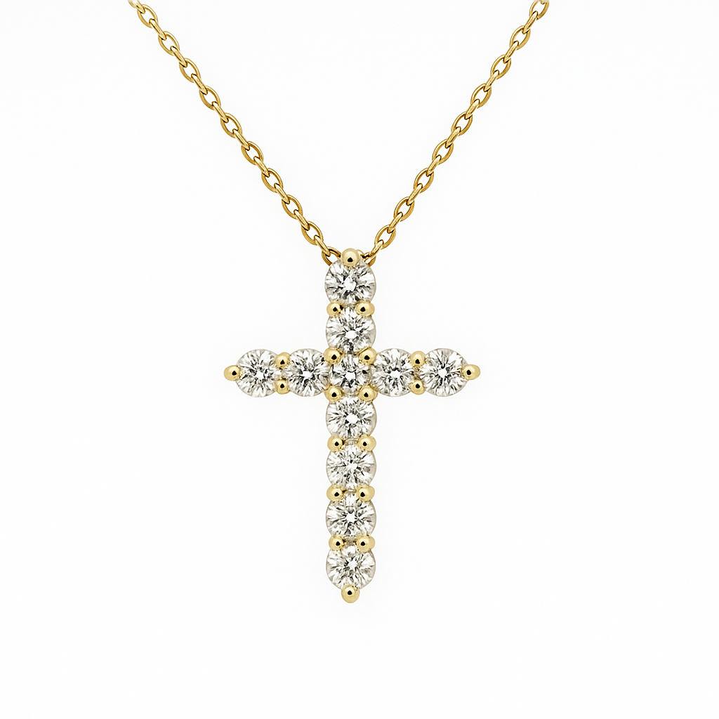 2.05ctw Diamond Cross Yellow Gold Necklace - Lab Grown