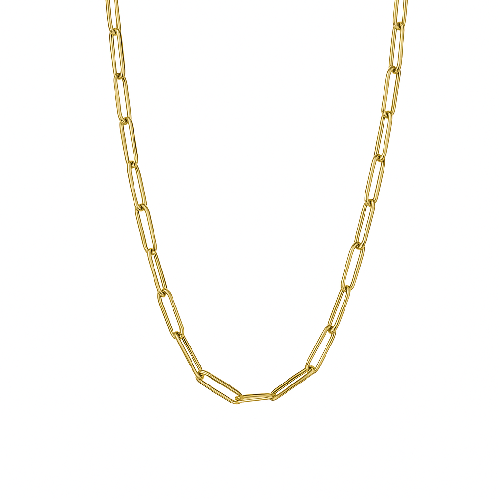 Petite Paper Clip Yellow Gold Necklace - 20 Inch