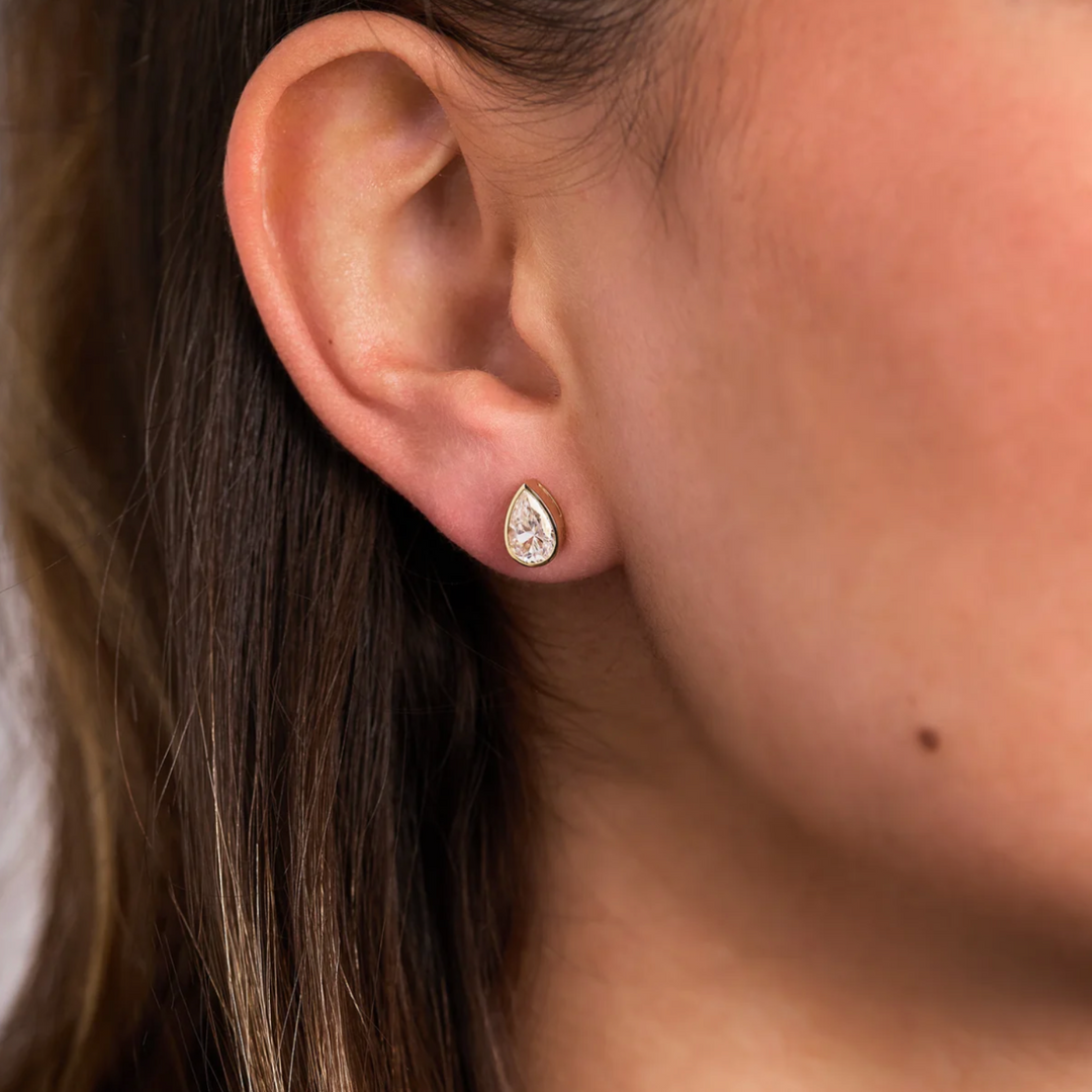 2.00ctw Pear Shape Diamond Lab Grown Bezel Set Stud Earrings