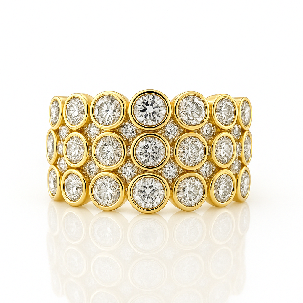 Round Diamond Bezel Multi-Row Ring