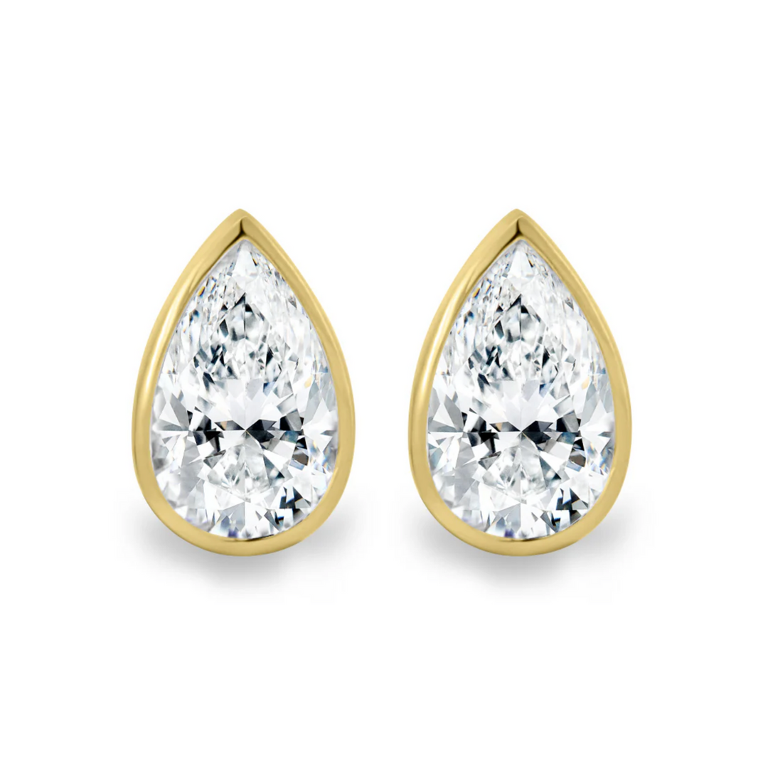 2.00ctw Pear Shape Diamond Lab Grown Bezel Set Stud Earrings