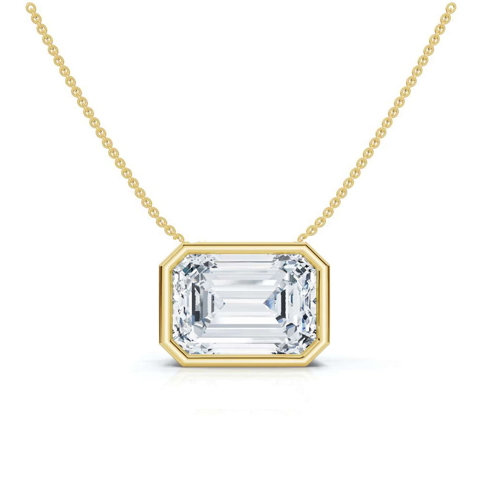 3.00cts Emerald Cut Lab Grown Diamond Bezel Set Necklace