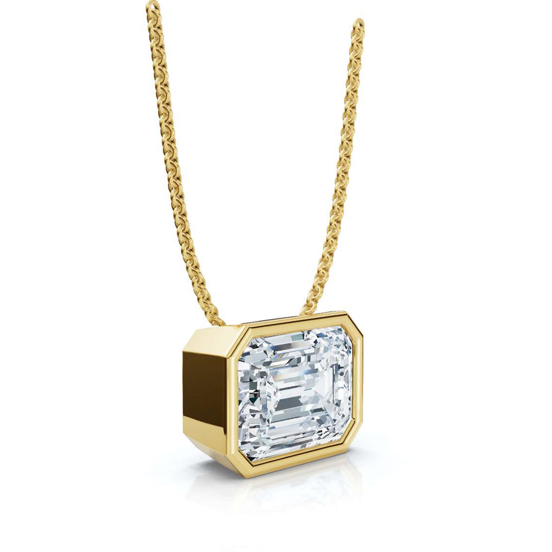 3.00cts Emerald Cut Lab Grown Diamond Bezel Set Necklace