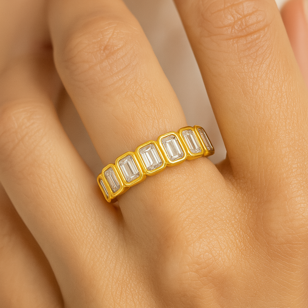 Emerald Cut Bezel Set Diamond Band