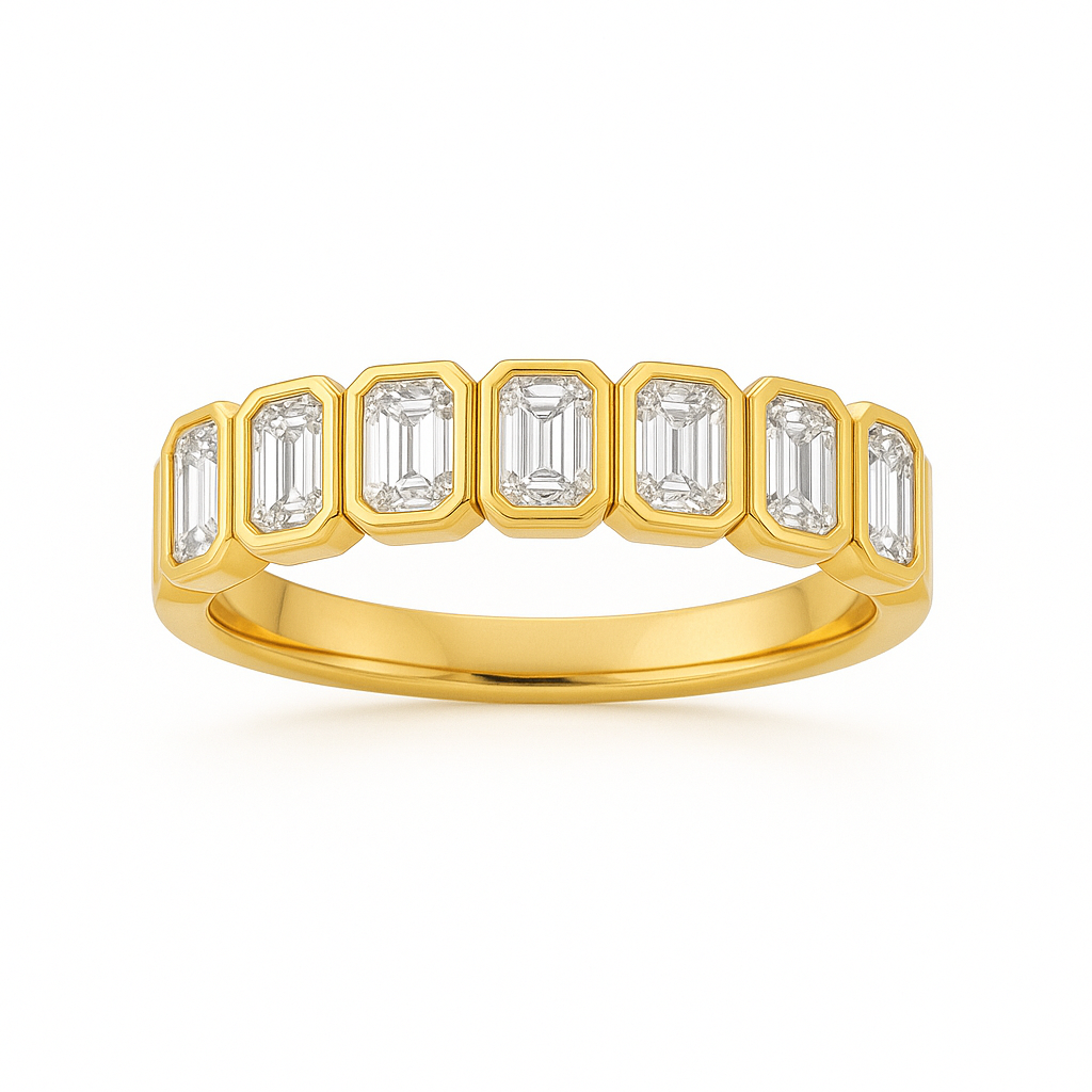 Emerald Cut Bezel Set Diamond Band