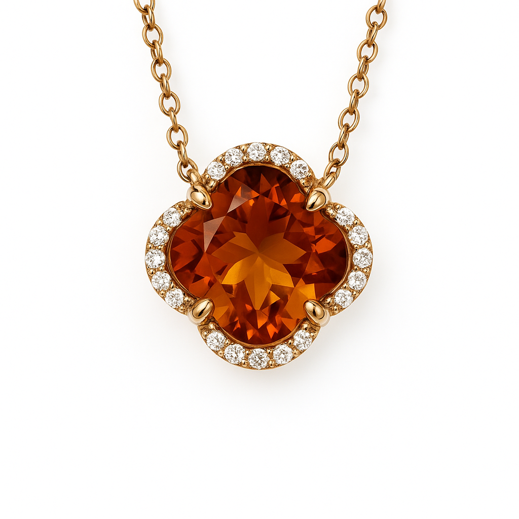 Citrine & Diamond Halo Necklace