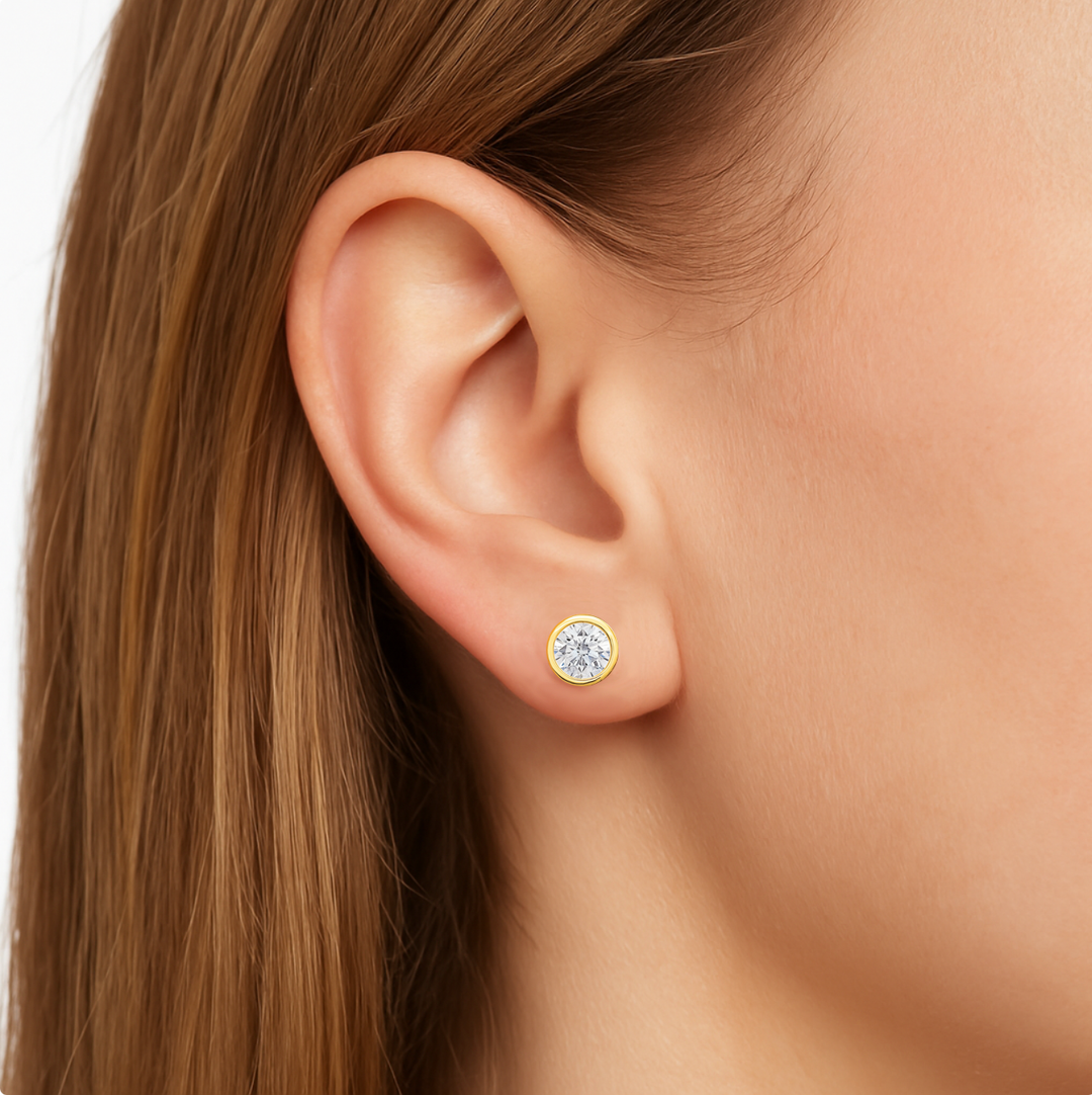 2.00ctw Round Diamond Lab Grown Bezel Set Stud Earrings