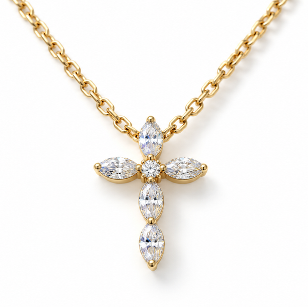 0.37ctw Marquise Diamond Lab Grown Cross Gold Necklace