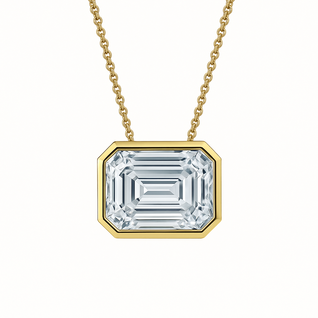 3.00cts Emerald Cut Lab Grown Diamond Bezel Set Necklace