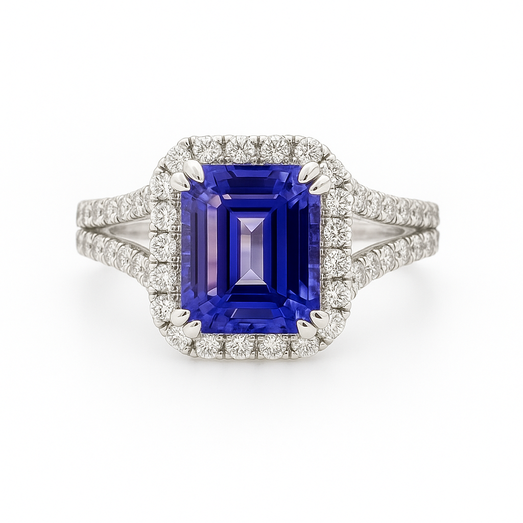 Emerald Cut Tanzanite & Diamond Ring