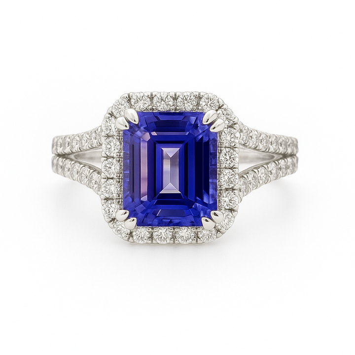 Emerald Cut Tanzanite & Diamond Ring