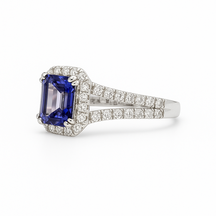 Emerald Cut Tanzanite & Diamond Ring