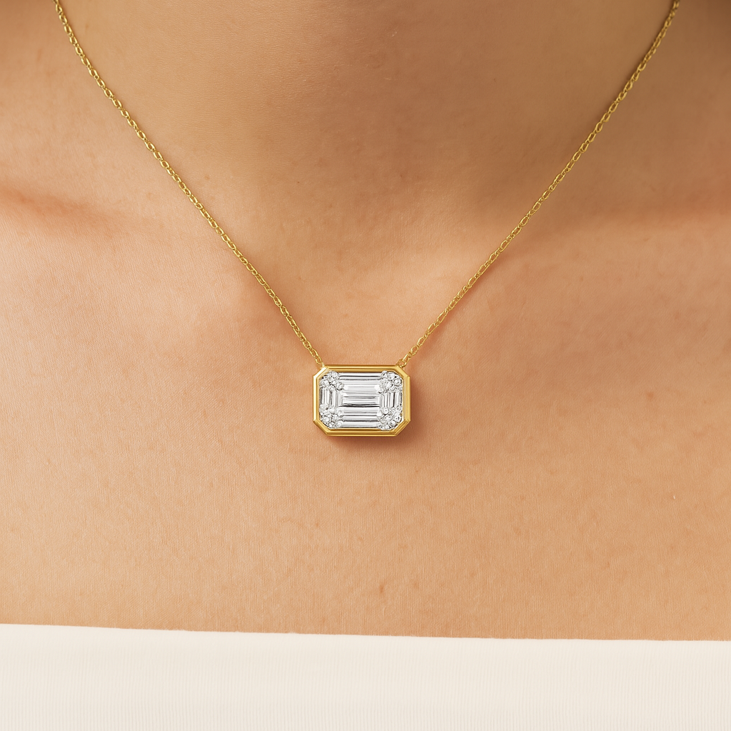 3.00cts Emerald Cut Lab Grown Diamond Bezel Set Necklace