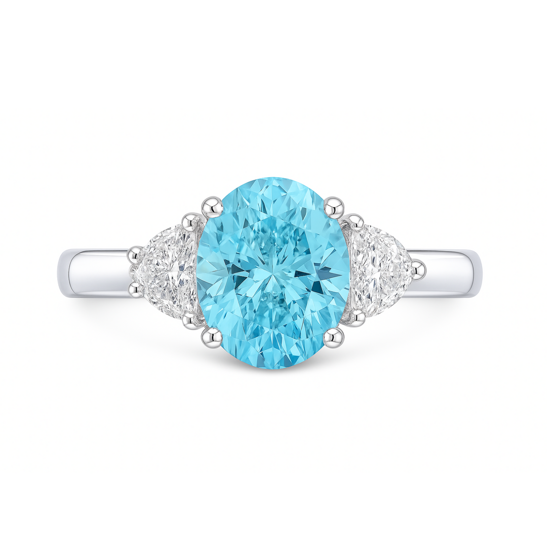Blue Oval Diamond & Halfmoon Lab Grown Ring