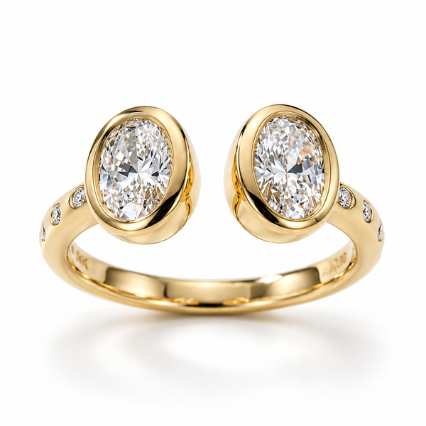 Two Stone Oval Lab Grown Diamond 14kt Yellow Gold Ring