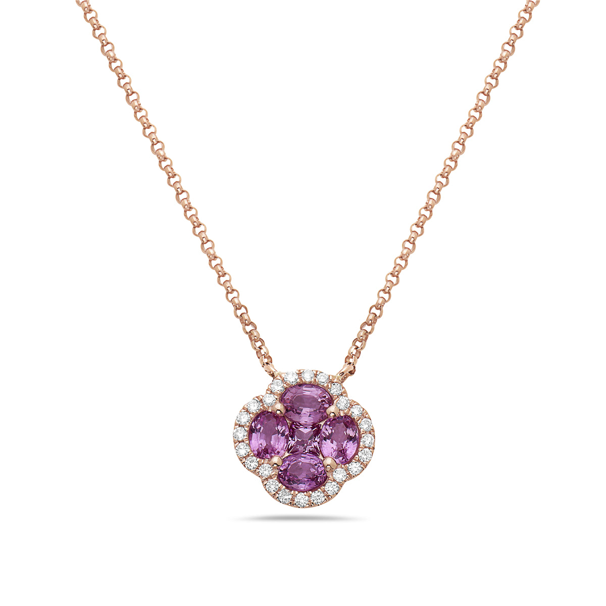 1.12ctw Purple Sapphire & Diamond Fashion 14kt Rose Gold Necklace