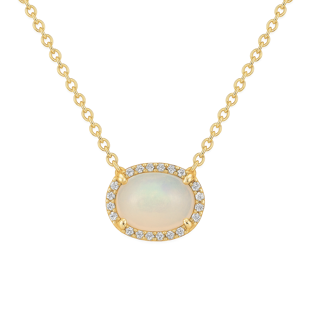 Opal & Diamond Halo Necklace