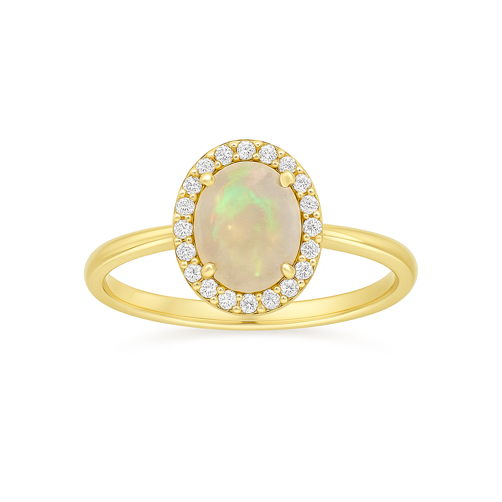 Opal & Diamond Halo Ring