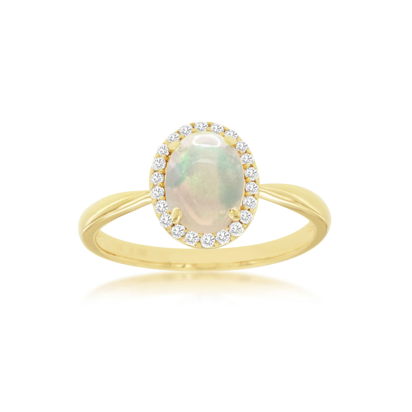 Opal Diamond Halo Yellow Gold Fashion Ring