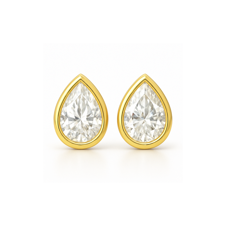 Pear-Shape-Bezel-Set-Yellow-Gold-Stud-Earrings
