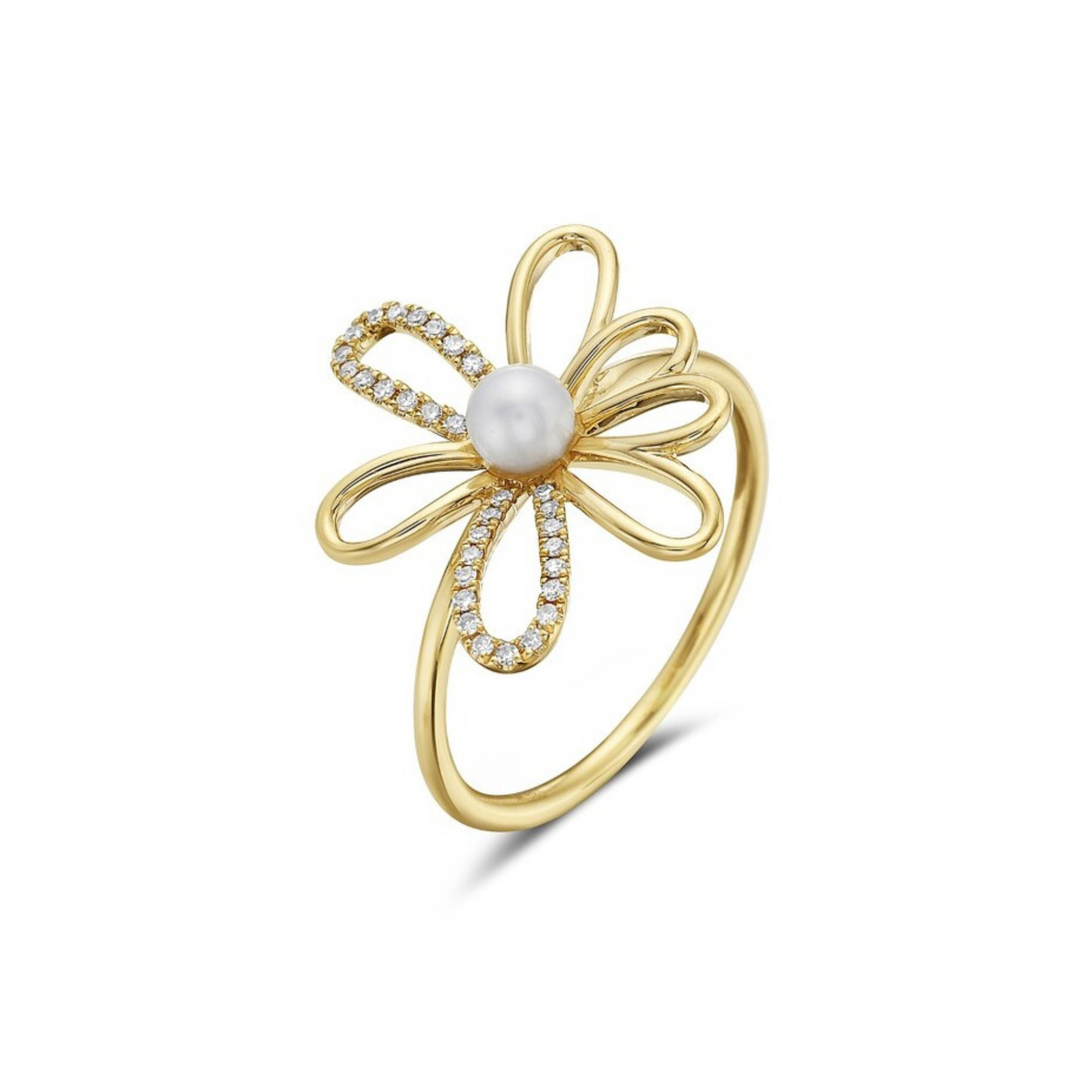 Pearl & Diamond Floral Ring