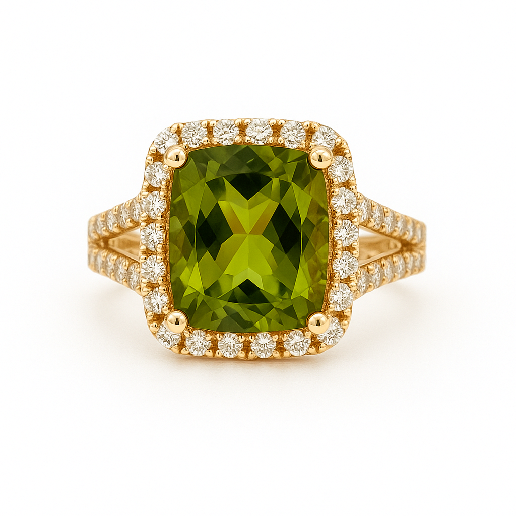 Peridot Gemstone & Diamond Halo Ring