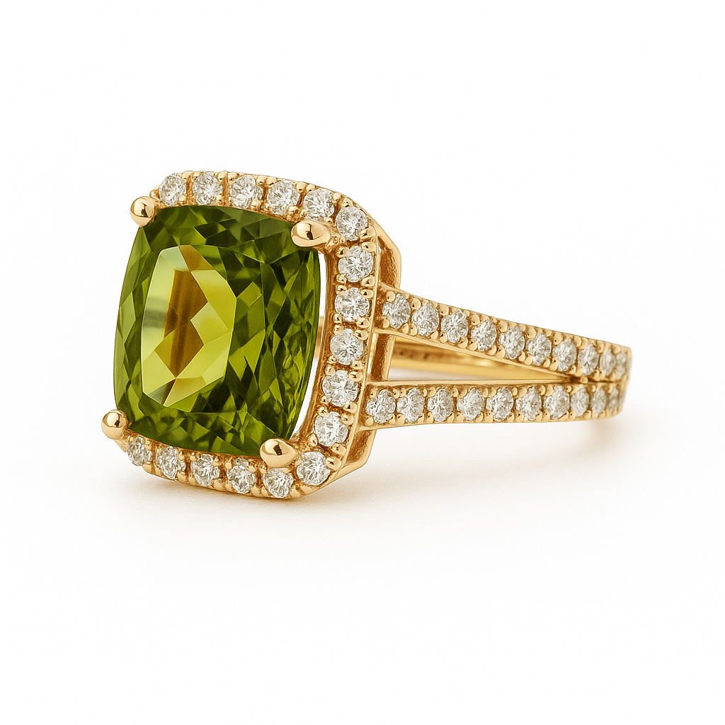 Peridot Gemstone & Diamond Halo Ring
