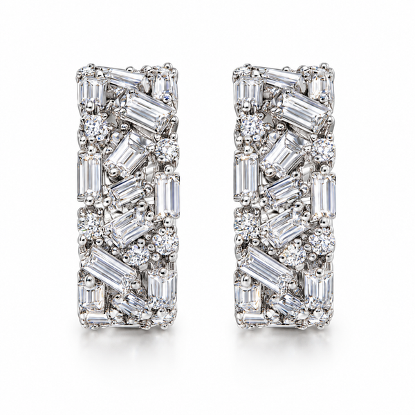 Round & Baguette Diamond Hoop Earrings