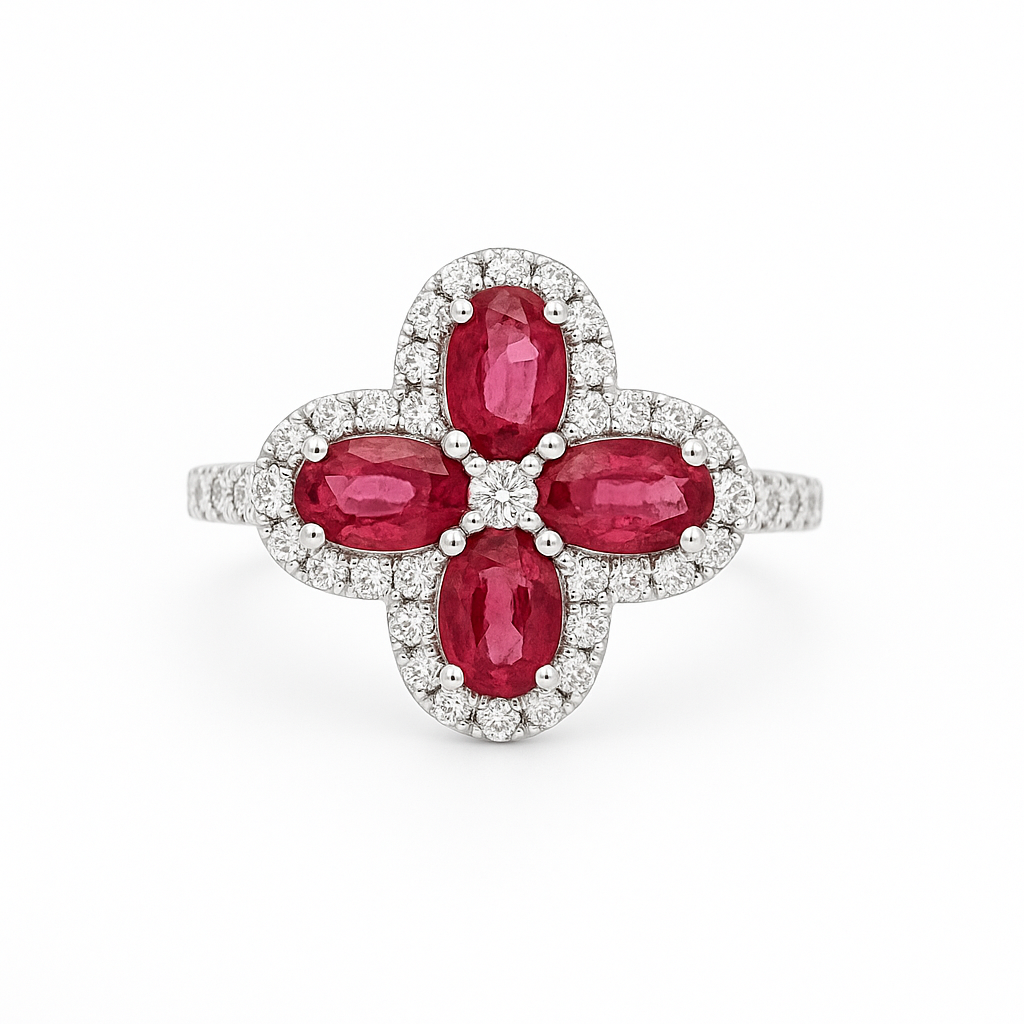 Diamond & Ruby Floral Ring