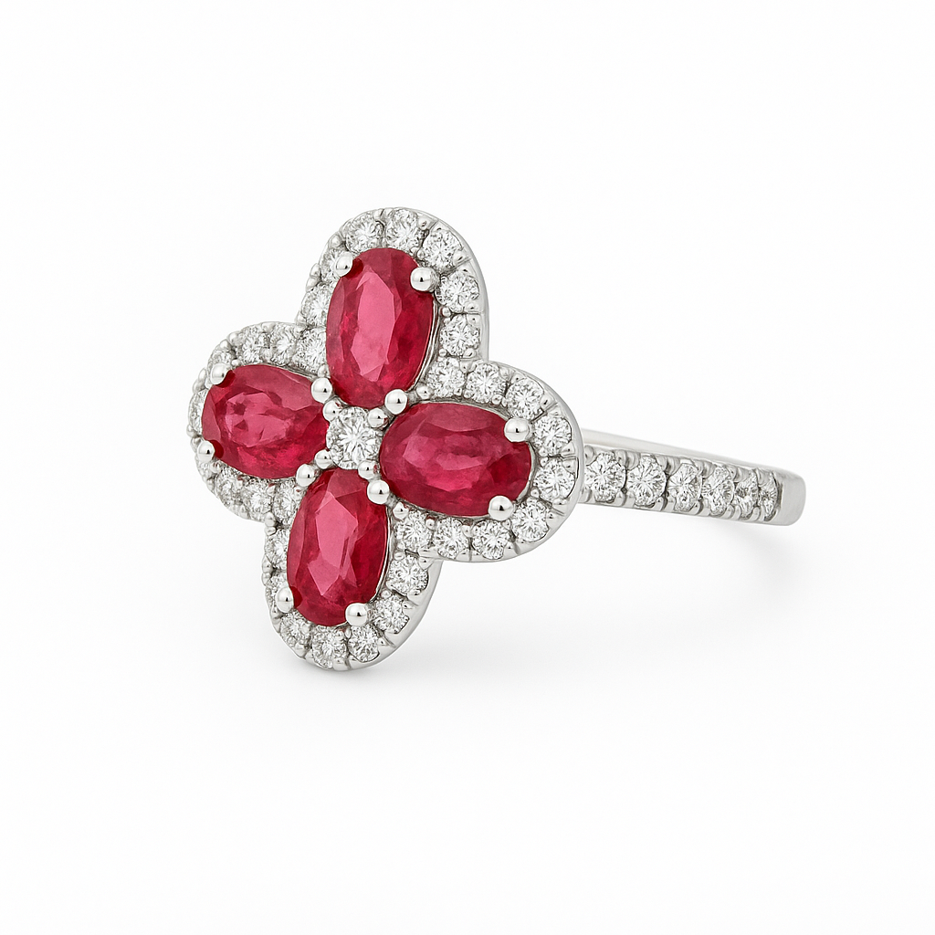 Diamond & Ruby Floral Ring