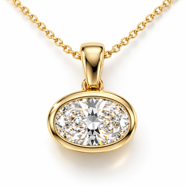 Horizontal Oval Lab Grown Diamond Bezel Set Necklace