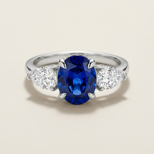 4.80ctw Oval Sapphire Gemstone & Lab Grown Diamond Ring