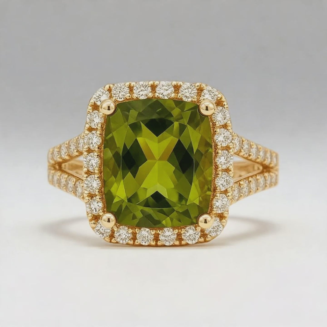 Peridot Gemstone & Diamond Halo Ring