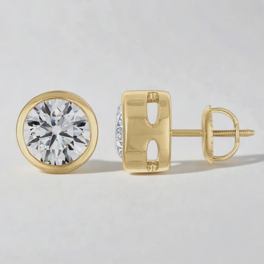 2.00ctw Round Diamond Lab Grown Bezel Set Stud Earrings