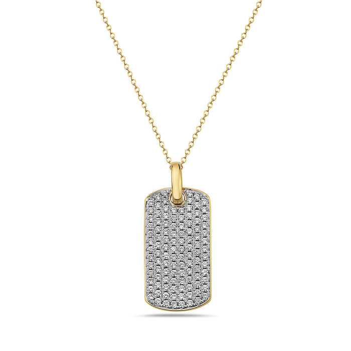0.93ctw Diamond Dog Tag 14kt Yellow Gold Necklace