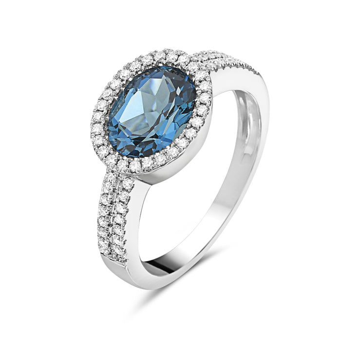 London Blue Topaz & Diamond Halo 14kt White Gold Ring
