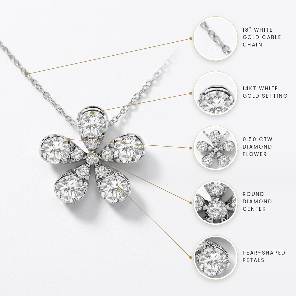 0.50ctw Diamond Floral 14kt White Gold Necklace