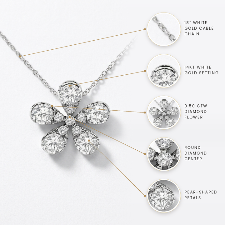 0.50ctw Diamond Floral 14kt White Gold Necklace
