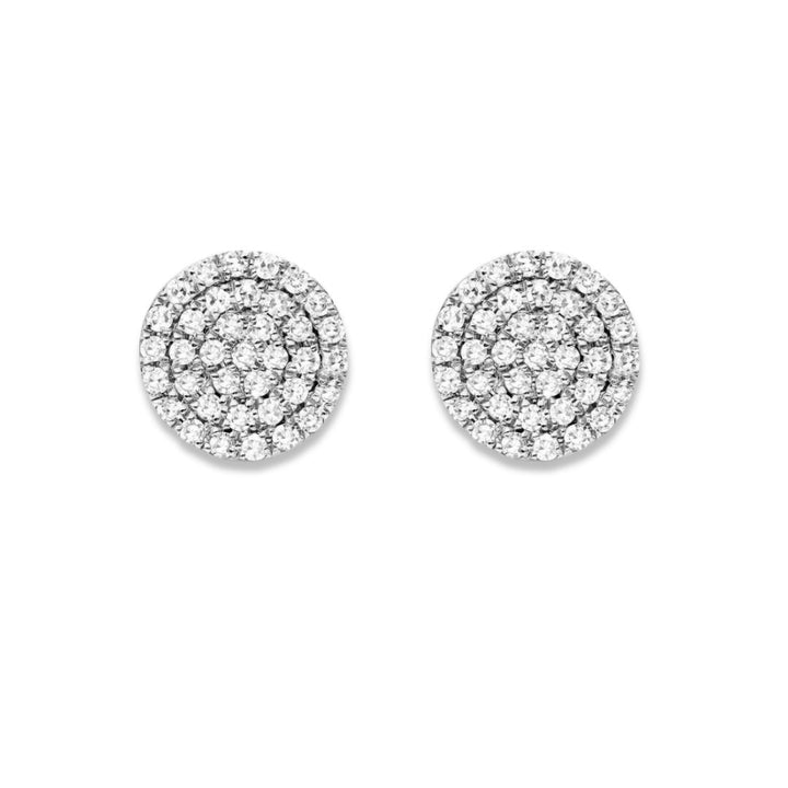 Delicate petite diamond pavé earrings in 14kt white gold, featuring shimmering round-cut diamonds for a timeless and elegant sparkle.
