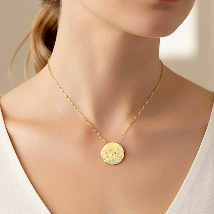 Diamond Yellow Gold Disc Necklace