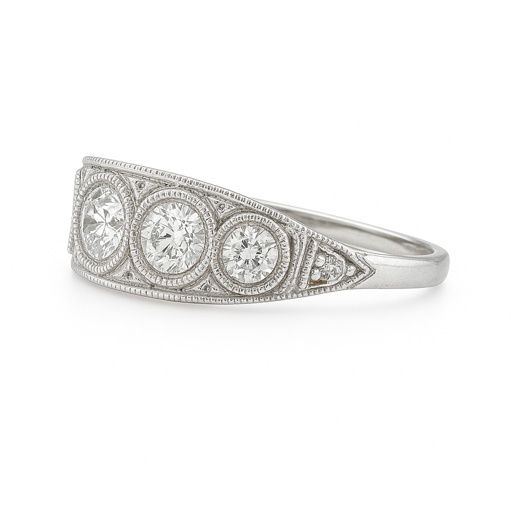 Round Diamond Bezel Set Antique Band