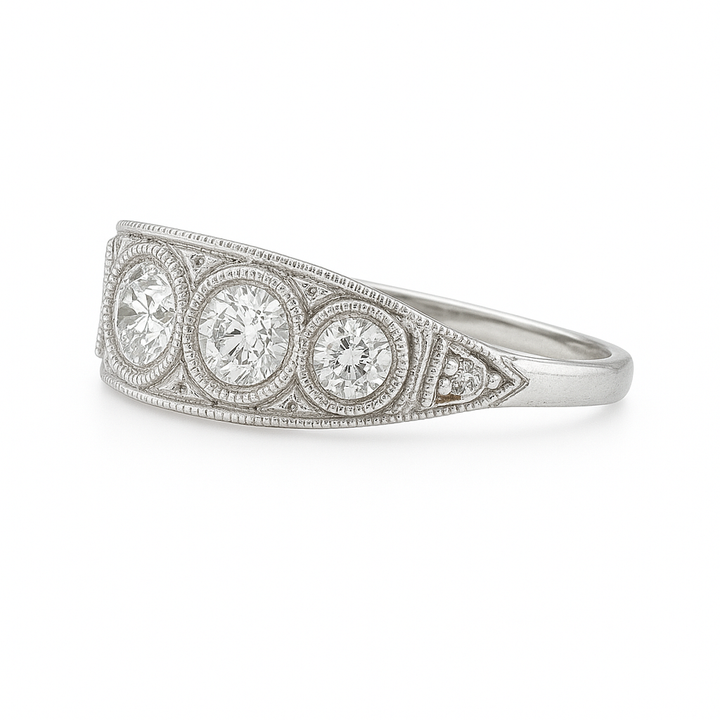 Round Diamond Bezel Set Antique Band