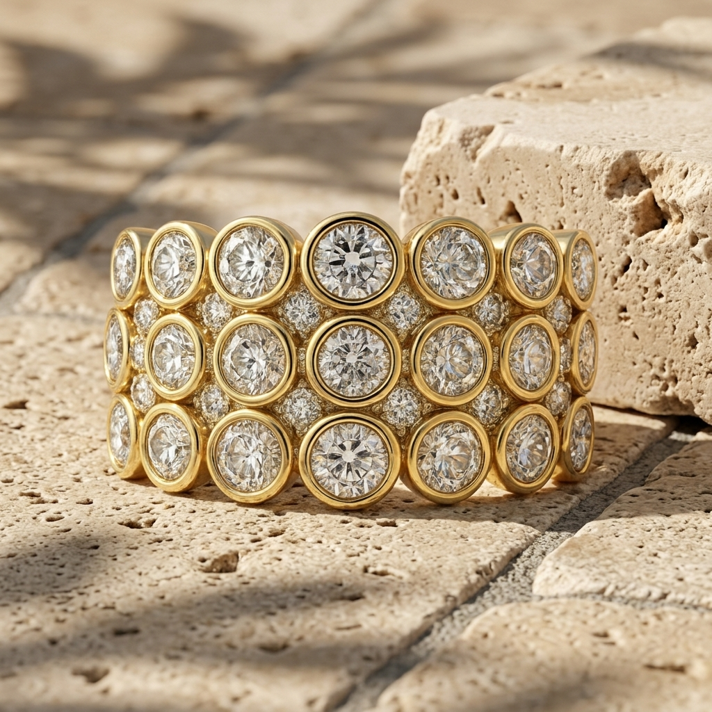 Round Diamond Bezel Multi-Row Ring