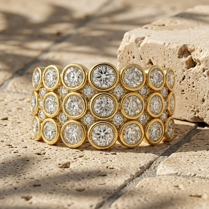 Round Diamond Bezel Multi-Row Ring
