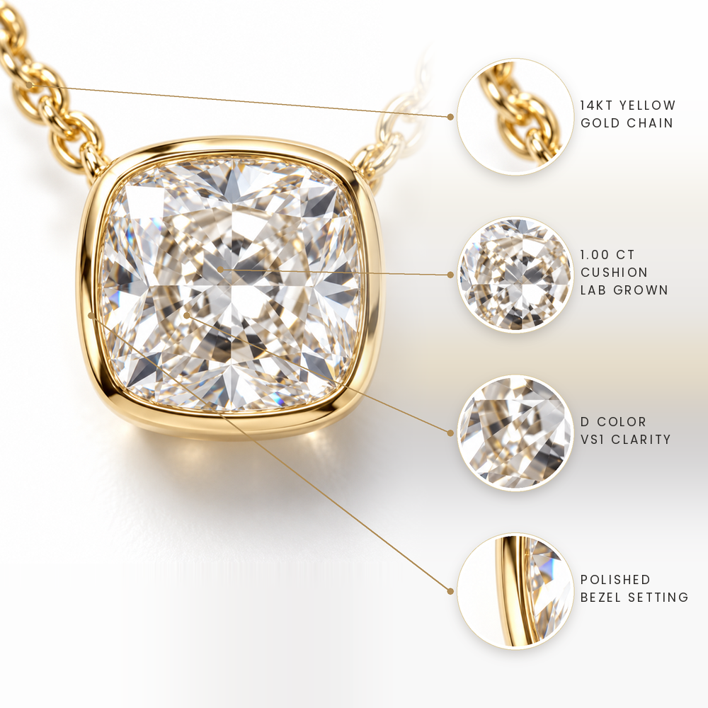 1.00cts Cushion Lab Grown Diamond Solitaire Necklace